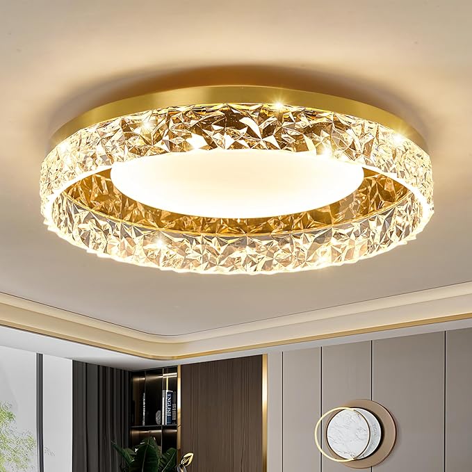 ZGLAOJT Gold Led Flush Mount Ceiling Light Modern 40w 3000k-6000k Light Fixture 15.7inch Bathroom Round Ceiling Lamp for Kitchen Bedroom Entryway Hallway Living Room.