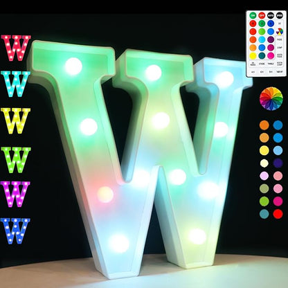 LED Marquee Letter Lights, 18 Colors Changing Light Up Letters with Remote, RGB Alphabet Letters Sign for Girls Boys Gift Birthday Party Night Light Bedroom Wedding Christmas Decor-Colorful W