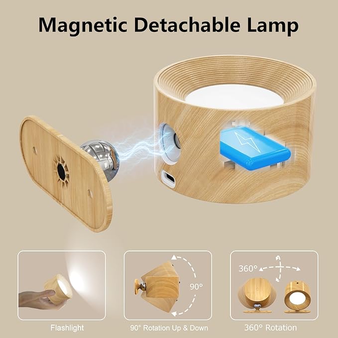 Kitloo LED Wall Sconces, Rechargeable Wall Mounted Lamps w/Remote, 360°Magnetic Rotating Wall Lights 3 Color Temps & Touch Control, Dimmable Cordless Lights for Study Bedside Bedroom Hallway 2 Pack