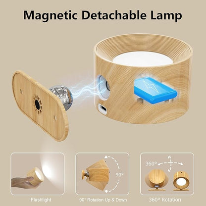 Kitloo LED Wall Sconces, Rechargeable Wall Mounted Lamps w/Remote, 360°Magnetic Rotating Wall Lights 3 Color Temps & Touch Control, Dimmable Cordless Lights for Study Bedside Bedroom Hallway 2 Pack
