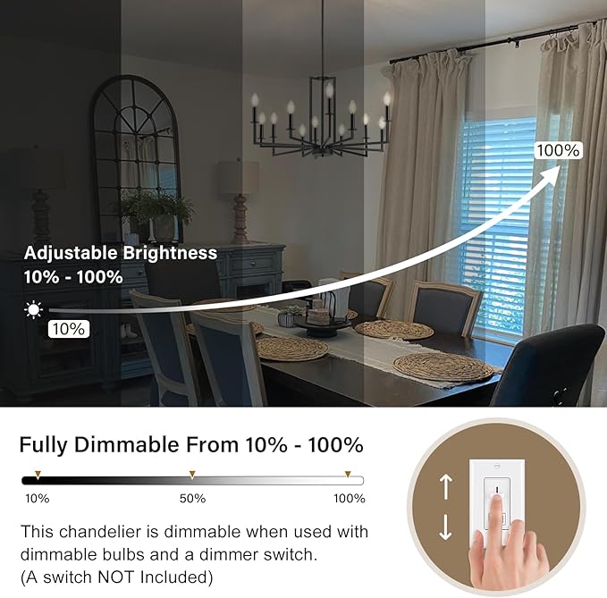 Modern Black Chandelier, Farmhouse Candle Dining Room Chandeliers Over Table, Metal Hanging Pendant Light Fixture for Kitchen, Foyer, Bedroom, Living Room, Staircase, Entryway, 12-Light