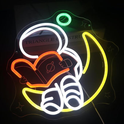 Nordstylee Astronaut Reading on Moon Neon Sign for Kids Room Study – Bookish LED Wall Art, Dimmable USB Space-Themed Decor, Unique Wall Hanging