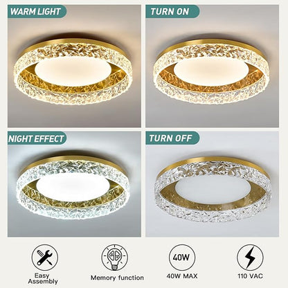 ZGLAOJT Gold Led Flush Mount Ceiling Light Modern 40w 3000k-6000k Light Fixture 15.7inch Bathroom Round Ceiling Lamp for Kitchen Bedroom Entryway Hallway Living Room.