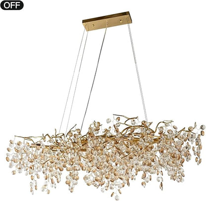 Modern Crystal Chandelier, 12-Light Raindrop Pendant Light Fixture, Luxury Gold Tree Branch Design for Dining Room, Living Room, Bedroom, Entryway - Elegant Home Decor