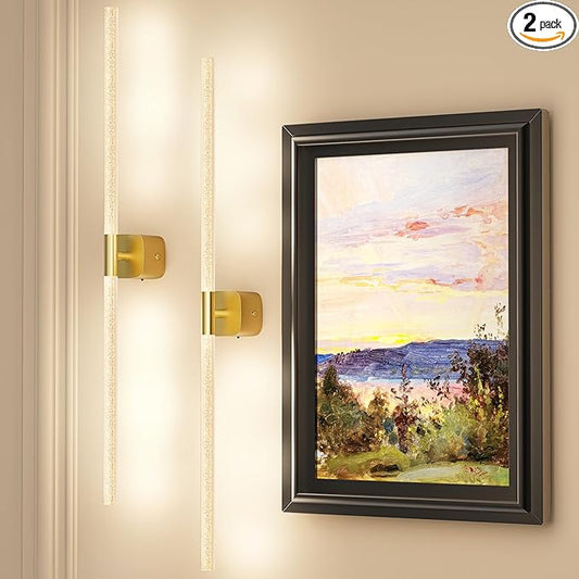 Battery Operated Wall Sconce Set of 2 Rechargeable Battery Powered Wall Light with 12000mAh Wireless Dimmable Wall Lamp Fixtures for Bedroom Living Room (Brushed Gold, 31"-2 Pack)