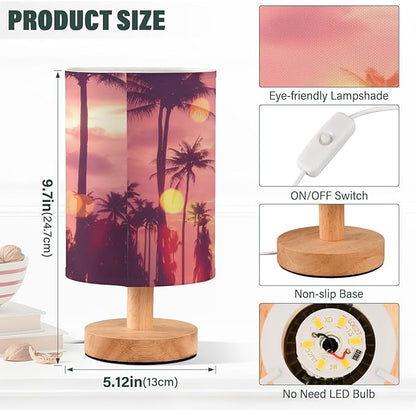 Bedside Table Lamp Tropical Palm Tree Sun Sunset Sky Birds Nightstand Lamp with Wood Desk Lamps for Bedroom Living Room Nursery Office Home Decor