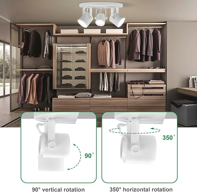 Arcfox 27W 3000K 3 Light LED Flush Mount Ceiling Spotlight Fixture Adjustable Round Track Lighting Fixtures Ceiling ETL, 24°, CRI90 for Living Room Bedroom Shop Accent Task Lighting