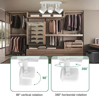 Arcfox 27W 3000K 3 Light LED Flush Mount Ceiling Spotlight Fixture Adjustable Round Track Lighting Fixtures Ceiling ETL, 24°, CRI90 for Living Room Bedroom Shop Accent Task Lighting