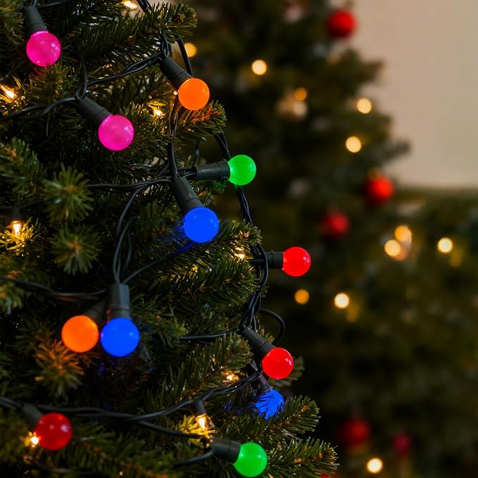 Colored Round Christmas Lights 13.5Ft Vintage Christmas Tree Light 50 LED Mini Multicolor Globe Lights, Plug in Fairy Xmas Light for Indoor Outdoor Home Party Fireplace Balcony Porch Patio Tree Decor