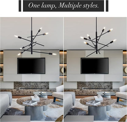 VILUXY Black Modern Chandelier Sputnik Lighting Fixture 6-LightMid-Century Ceiling Pendant Light for Dining Room Bedroom Kitchen Foyer