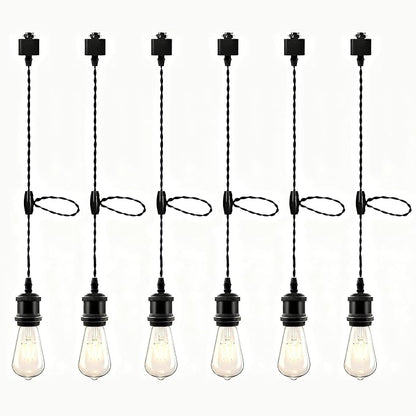 Universal H-Type Track Pendant Lighting Kit with 6 Bulbs, 6-Pack Black Hanging Track Lighting Fixtures, 4000K Natural Light, E26 Base for Kitchen Island, Dining Room & Living Area