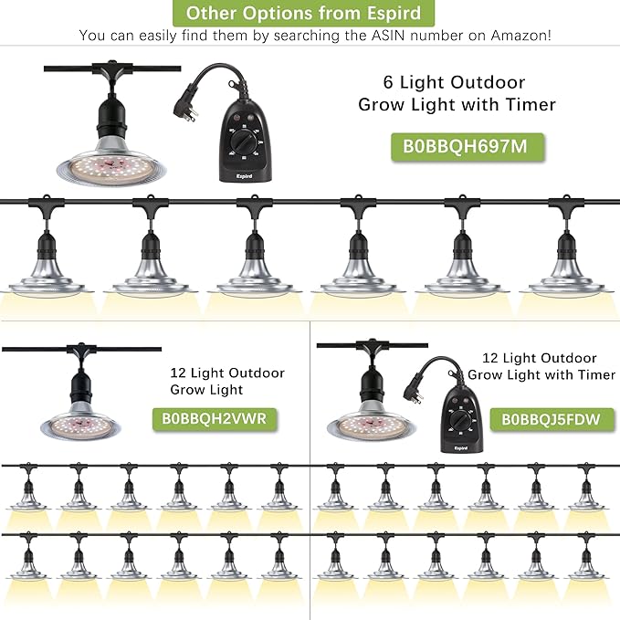 Outdoor Grow Light, Greenhouse String Grow Light, Waterproof Plant Growing Lamps, UL Certified LED Grow Lights for Greenhouse Garden, 21.3FT Full Spectrum Grow Light for Veg Seedling Flower