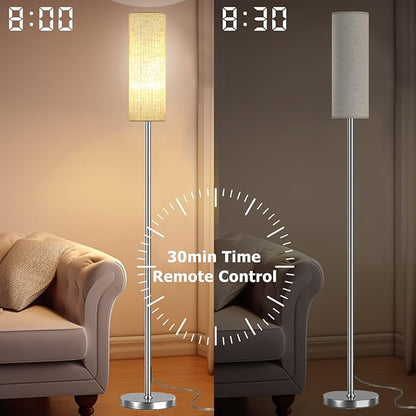 Qaubauyt Smart LED Floor Lamp with APP Control & RGB Colors - Dimmable Standing Lamp for Living Room, Bedroom, Gaming - Remote, Timer, 9W Bulb Included, 67" Modern Tall Lamp (Silver Beige)
