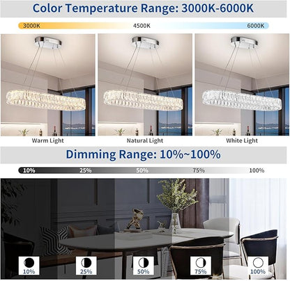 Depuley Crystal Chandeliers for Dining Room: 27.5 Inch Modern Linear Chandelier Contemporary Rectangle Pendant Light Fixture for Kitchen Island Bar Over Table with Remote Control