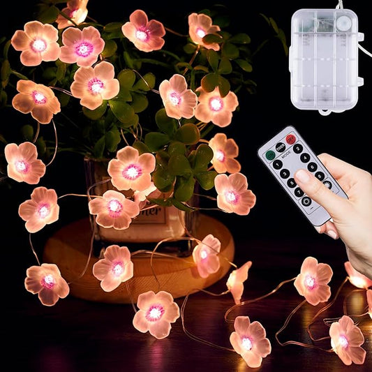 OMIKA Battery Operated String Lights Indoor, 16.5FT 50 LED Cherry Blossom Bedroom Lights, Warm White Flower Light Decorative for Room Dressing Table Dorm Party Easter Girl Mom Gift Wedding Christmas