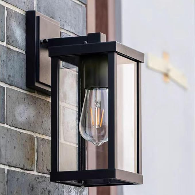 Outdoor Wall Light Fixtures, Exterior Waterproof Lanterns, Porch Sconces Wall Mounted Lighting with E26 Sockets & Glass Shades, Modern Matte Black Wall Lamps for Patio Front Door Entryway (3)