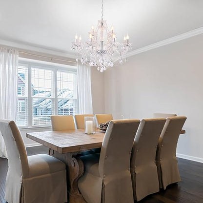 12-Light Contemporary Crystal Chandelier for Living Room, Double Layer Ceiling Light Fixture with Clear Crystals for Dining Room Hallway Staircase, E12 Base (Clear 12)