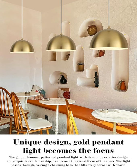 Gold Pendant Lights Kitchen Island, 16 Inch Gold Dome Pendant Light, Modern Farmhouse Pendant Light for Kitchen Island, Dining Room, Cafe, Bar, 2 Pack
