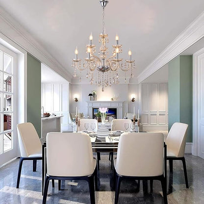 YYSHCHEN Luxury Cognac 9 Lights Crystal Chandeliers for Dining Room, Living Room,Bedroom 26.4"