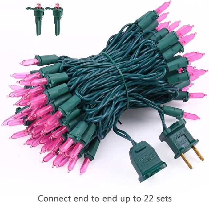 Brizled Pink Valentine Lights, 33ft 100 LED String Lights, Decorative Xmas Tree Light 120V UL Certified Connectable Valentine String Light Pink Mini Lighting for Indoor & Outdoor Wedding Room Party