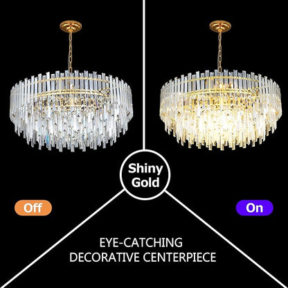 Gold Copper Crystal Chandelier Lighting 31'' for Dining Rooms Bedroom Foyer Entryway Ceiling Hanging Pendant Chandelier Light Fixture Lamp