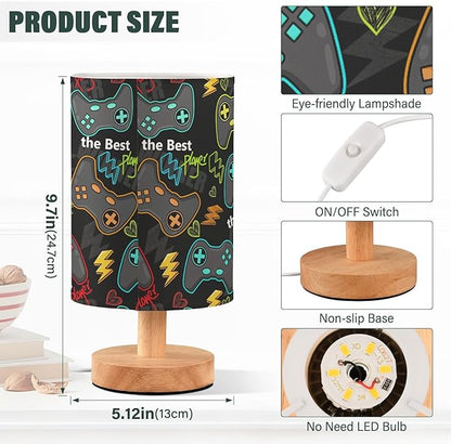 Bedside Table Lamp Video Game Gaming Gamer Nightstand Lamp with Wood Desk Lamps for Bedroom Living Room Nursery Office Home Decor