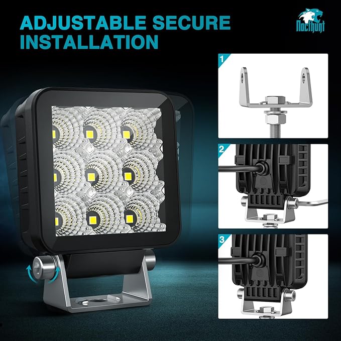 Nilight LED Light Pods 2 PCS 3 Inch 9LED Flood Beam Super Slim Square Offroad Driving Side Ditch Lights Built-in EMC for Tractor Truck Motorbike Boat ATV