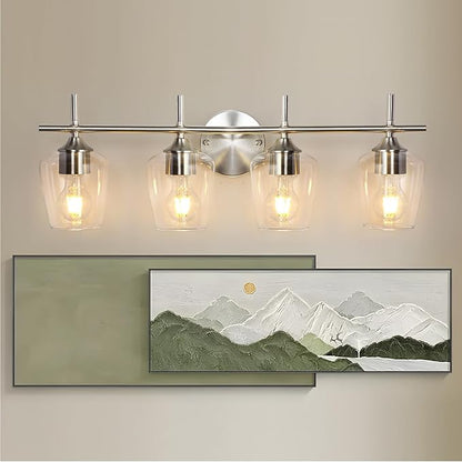 Bathroom Light Fixtures 4-Light Brushed Nickel Bathroom Vanity Light with Clear Glass Shade, Modern Wall Lights for Bedroom Hallway Living Room (Nickel, 4-Light)