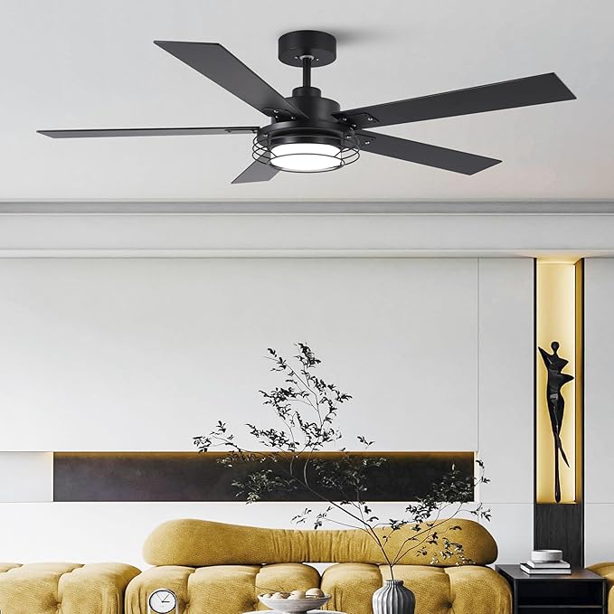 Ceiling Fans with Lights and Remote – Modern Low Profile Fandelier Ceiling Fan with Light for Bedroom & Outdoor Patio,Black 52 Inch DC Motor
