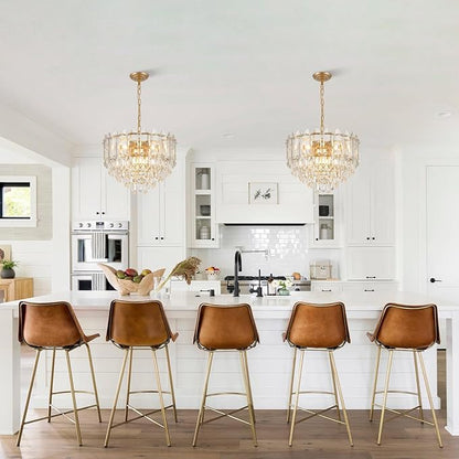A AXILIXI Modern Crystal Chandelier Gold 20" K9 Crystal Chandelier 5-Tier 9 Lights Luxury Pendant Lighting Adjustable Chandeliers Lamp for Living Room Dining Room Bedroom Foyer Entryway, E12