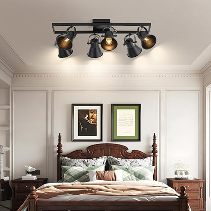KEESFU Modern Kitchen Track Lighting Fixtures Ceiling,Black 6 Light Track Lighting with Rotatable Light Heads,Industrial Ceiling Spotlight for Kitchen Living Room Laundry Entrance.
