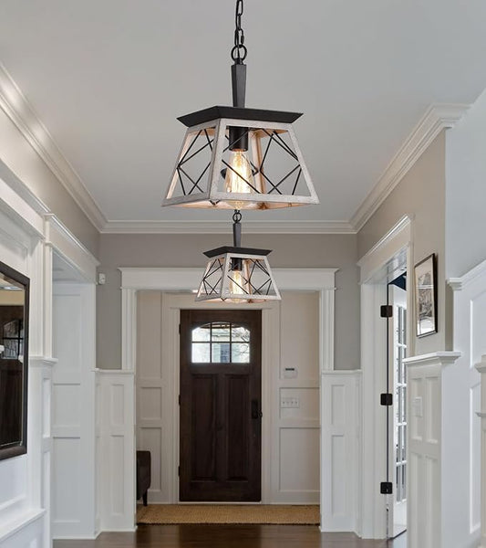 Q&S Farmhouse Dining Room Pendant Light Fixture,1-Light Industrial Chandelier Hanging Lights for Hallway Entryway Patio Kitchen Island UL Listed