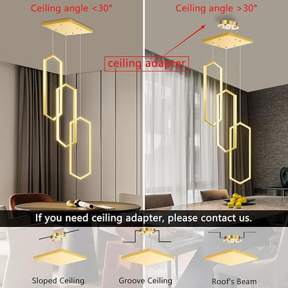 3-Rings Dimmable Pendant Lighting Adjust LED Chandelier Ceiling Light Fixtures for Kitchen Island Dining Room Living Room Bedroom Gold