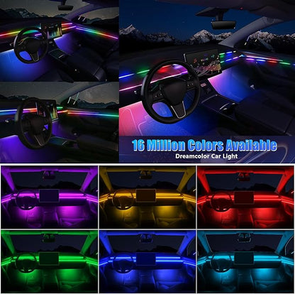 Acrylic Interior Car LED Strip Light with Wireless APP, RGB Dreamcolor 10 in 1 with 175 inches 600 LEDs Fiber Optic Strip Lights for Car, Dynamic Chasing Sound Active Neon Car Ambient Lighting Kits