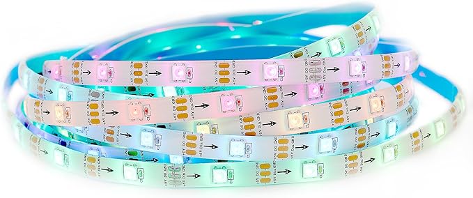 WS2812b Individually Addressable LED Strip 16.4FT 30Pixels/m TV Backlights Bluetooth APP Remote Control Music Sync USB 5V (White PCB IP65, 16.4FT 150LEDS)