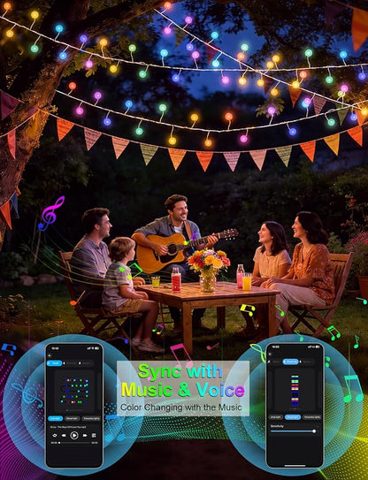 echosari Smart 4th of July Lights Plug in, 10FT 60 LED Color Changing Globe Fairy Lights RGB Built in Chip with App Remote Control, Firecracker String Lights for Indoor Bedroom Party Holiday Decor