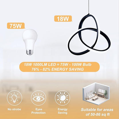 MAYNA Modern Spiral Led Pendant Light, 4000K Natural White Pendant Light Kitchen Island, 18W Adjustable Height Island Light Fixture for Kitchen Bedroom Kitchen Island Cafe, 1 Pack (Black)