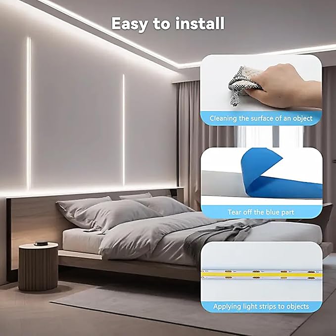 ZSLAIFU COB LED Strip Lights White 6.56ft, 5V Dimmable LED Light Strip, Flexible USB LED Lights for TV, TV Backlighting, Bedroom, Kitchen, Home DIY Lighting
