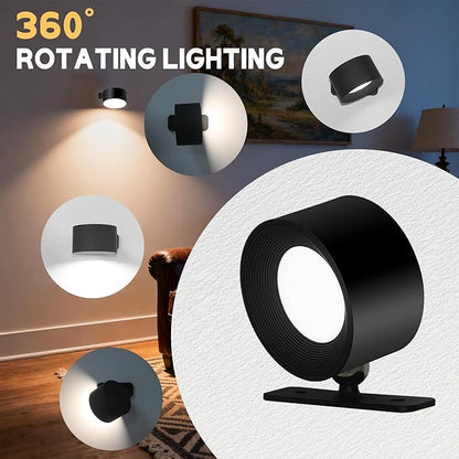 Rechargeable Wall Sconce with Remote & Touch, 360° Rotatable Battery Operated Wall Lights, 3-Color Dimmable, No Drill Adhesive, Ultra Long Battery for Bedroom Reading（Black-4PC）
