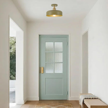 BISAMIYA Modern Semi Flush Mount Ceiling Light Fixture, 12.6" Metal Shade and Brass Accent Ceiling Light, for Entryway, Hallway, Dining Room, Storage Room, Cafe