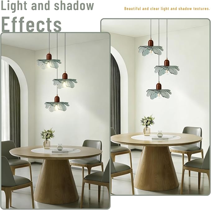 3 Light Dark Green Glass Pendant Light Mid Century Modern Chandelier Adjustable Hanging Ceiling Light Fixture E26 Base for Kitchen Island Dining Room Bedroom Living Room Cafe Restaurant