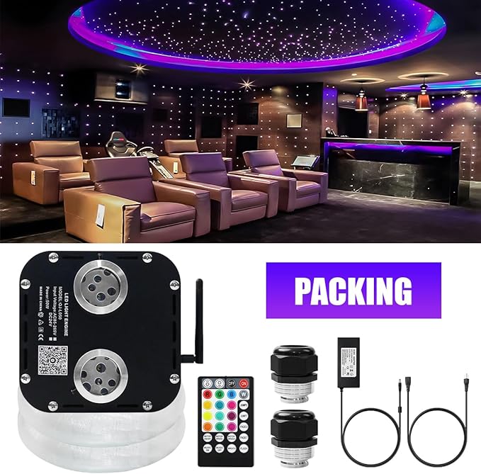 AZIMOM Updated Dual Color 50W Twinkle Fiber Optic Starlight Kits Mixed 1330pcs*16.4ft Fiber Strands End Glow Sound Activated Bluetooth/APP Remote Control Theater Ceiling Home Shop Lobby Roof Decor