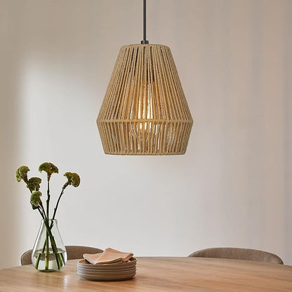 ELYONA Woven Pendant Lights, 7” Rustic Rattan Hanging Lamp Adjustable Handwoven Basket Shade, Boho Pendant Light Fixtures for Kitchen Island, Dining Room, Bedroom, Farmhouse Bar, Foyer Hallway, Brown