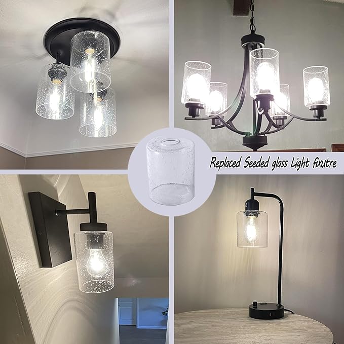 1 Pack Seeded Glass Lamp Shade Replacement, 5.7 in Height, 4.72 in Diameter, 1.7inch Fitter Opening, Bubble Seeded Glass Replacement for Wall sconces, Chandeliers and Bathroom Vanity Lights.