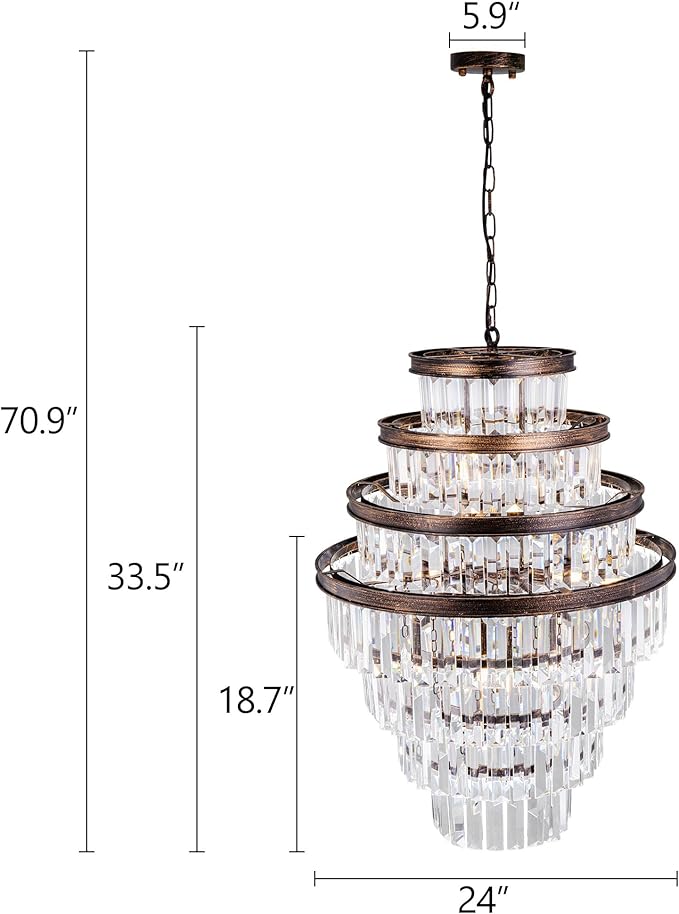 Wellmet Antique Gold Crystal Chandelier, 7-Tier Large Vintage Luxury Crystal Chandelier, Bronze Crystal Pendant Light for Living Room, Dining Table, Foyer, Drawing Room, Hallway, Entryway, Restaurant