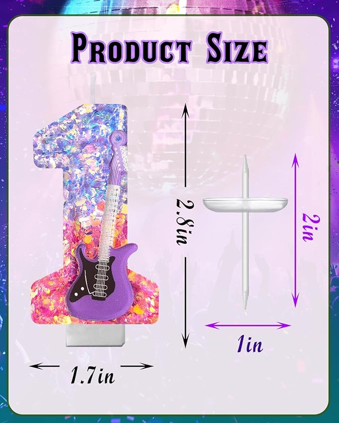 K-Pop Birthday Candle – Purple & Pink Glitter Music Theme Cake Candle with Guitar, Musical Party Decor for Girls, Teens, Kpop Fans (1)