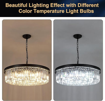 A AXILIXI 30'' Modern Crystals Chandelier 12-Light Large Black Crystal Chandeliers for Entryway 3-Tier K9 Crystal Ceiling Pendant Light Fixture for Living Room Dining Room Foyer Kitchen Bedroom