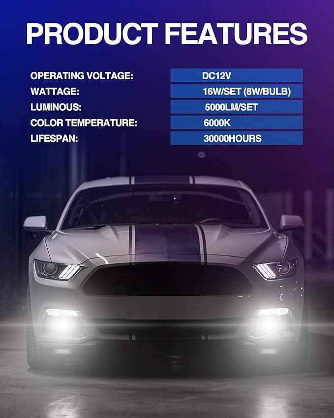 Marsauto H10 9145 LED Fog Light Bulb 9140 LED Fog Lamps Super Bright CSP Chips 6000K Cool White Play and Plug, 360-degree Illumination, Non-polarity, Powersports Accessory Light Kits