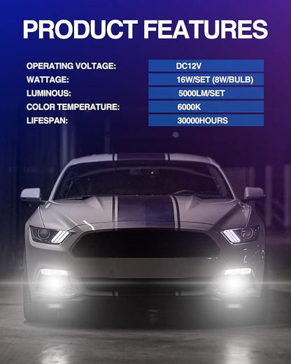 Marsauto H10 9145 LED Fog Light Bulb 9140 LED Fog Lamps Super Bright CSP Chips 6000K Cool White Play and Plug, 360-degree Illumination, Non-polarity, Powersports Accessory Light Kits