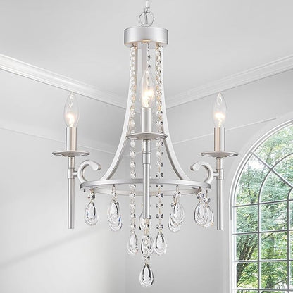Small Crystal Chandelier, Mini Chrome Chandelier Light Fixture Wagon Wheel Crystal Hanging Pendant Light, 3-Light Modern Chandelier for Bedroom Hallway Bar Kitchen Dinning Living Room Foyer Bathroom